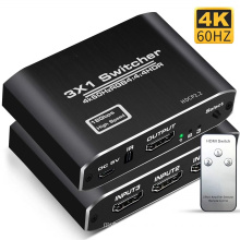3x1 HDMI Switcher 4K 2.0b 18Gbps HDR Switch Audio Video 3 Input to 1 Output with Remote Control for PS4 XBOX STB PC